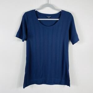 Eddie Bauer Size XS Waffle Knit Short Sleeve Scoop Neck Tee Top Navy Blue
